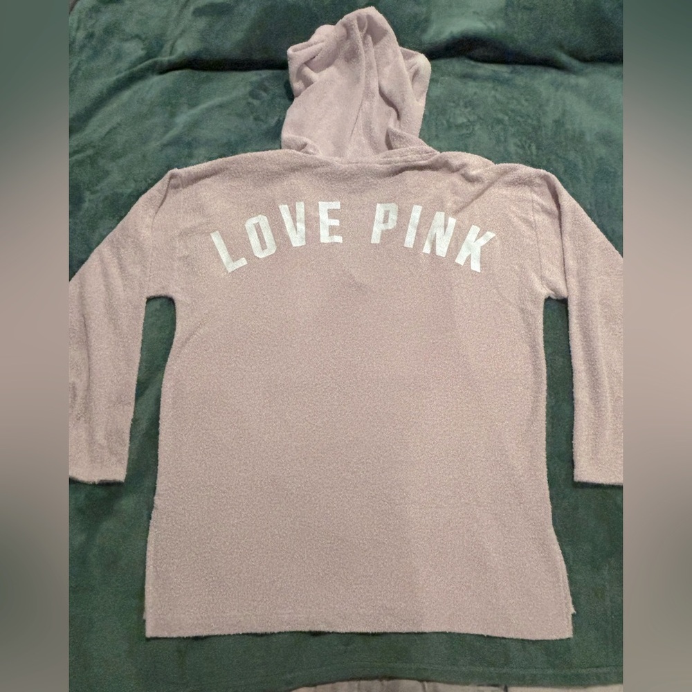 PINK Victoria's Secret Baby Pink Terrycloth Hoodie with Love Pink Logo Size L